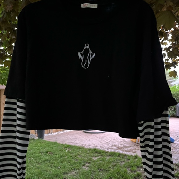 Striped sleeved ghost crop top // ROMWE - Picture 3 of 3